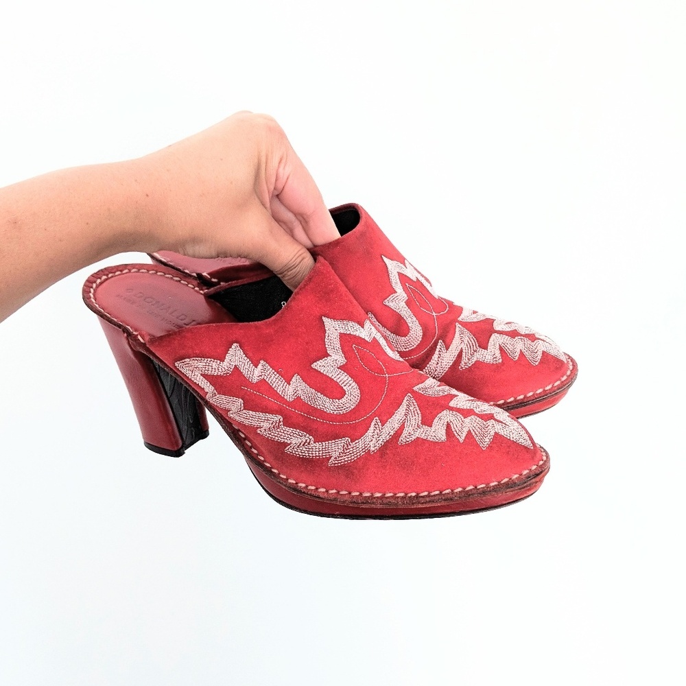 Donald J Pliner Red Leather Western mules